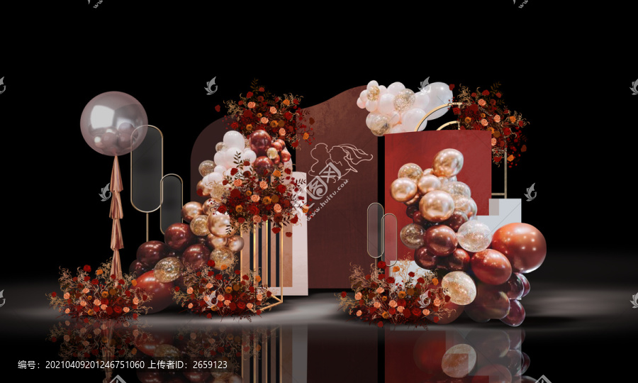 酒紅色迎賓區(qū)婚禮手繪效果圖