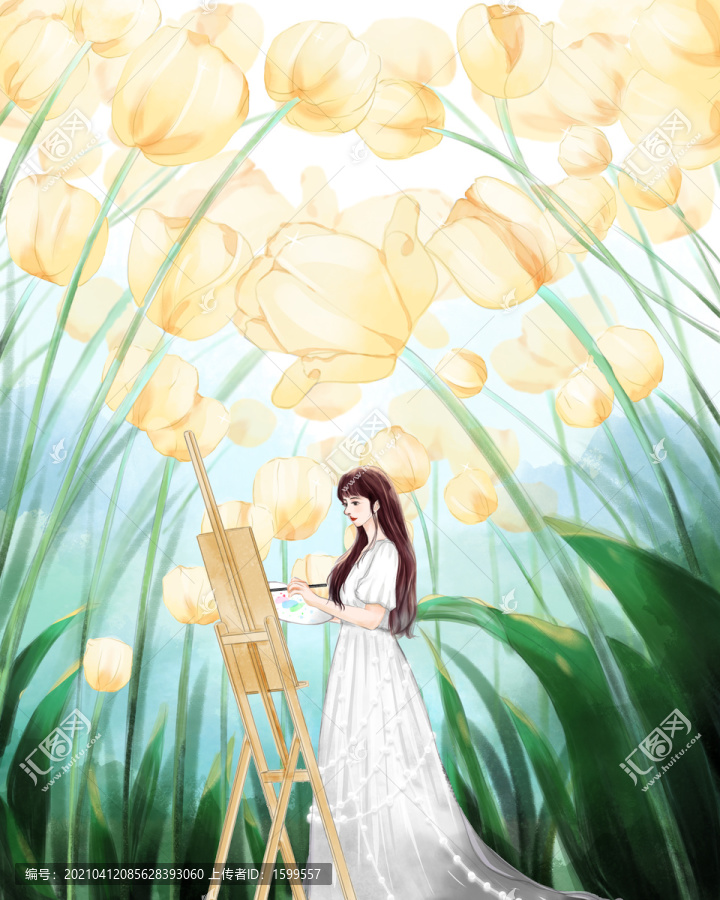 郁金香少女插畫