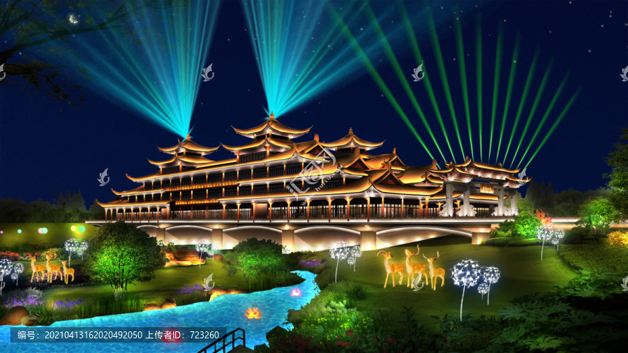 古建橋梁亮化效果圖源文件