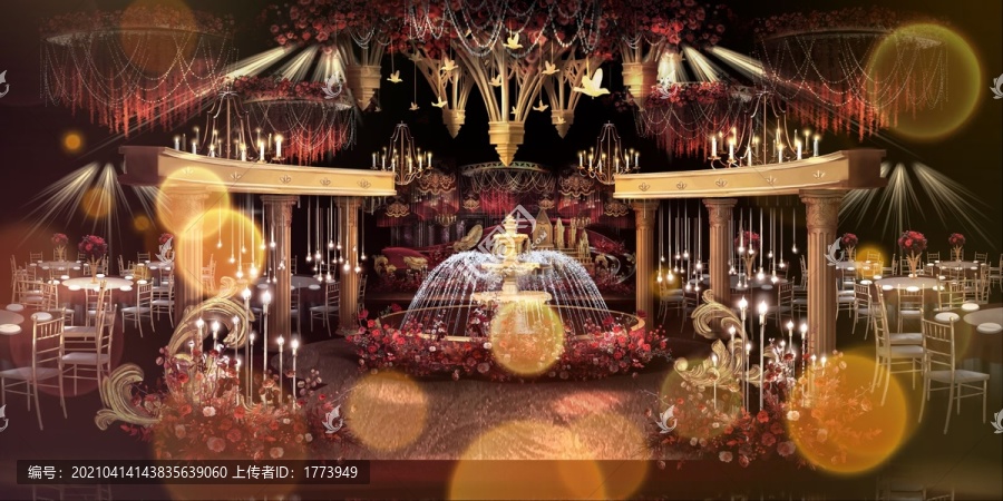 歐式復(fù)古羅馬紅金城堡婚禮效果圖