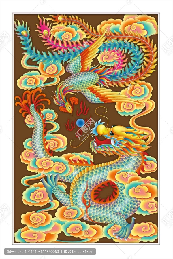龍鳳呈祥分層設計噴繪插畫高清
