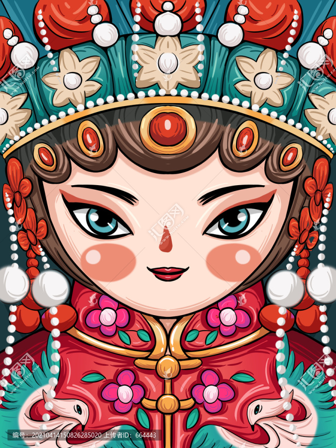 戲曲京劇Q版人物花旦臉譜插畫