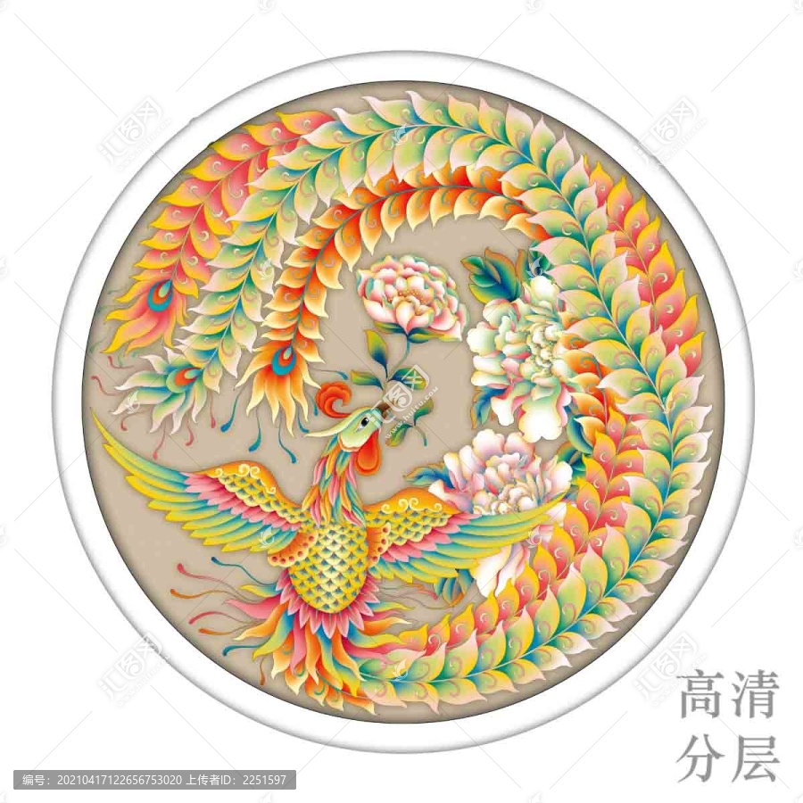 鳳凰牡丹分層設(shè)計(jì)插畫(huà)圖案