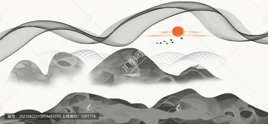 中國風(fēng)飄帶意境山水畫