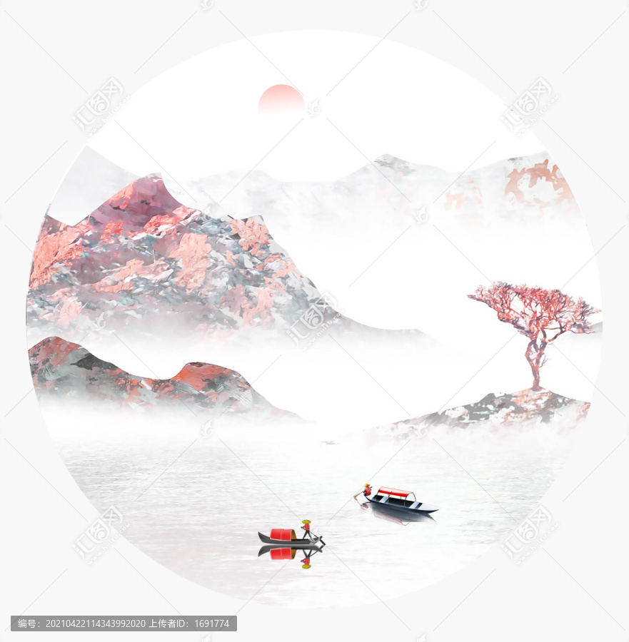 手繪中國風(fēng)意境彩色抽象山水風(fēng)景