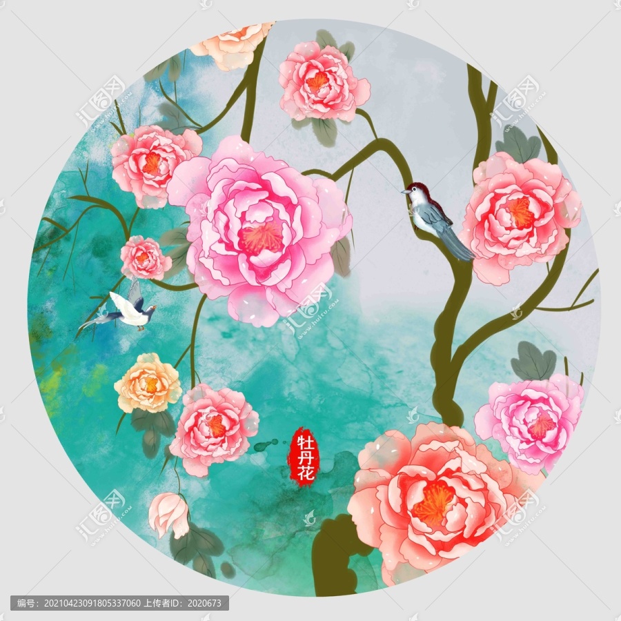 圓形牡丹