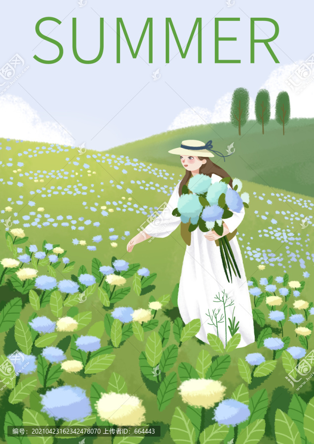 唯美少女與花系列繡球花