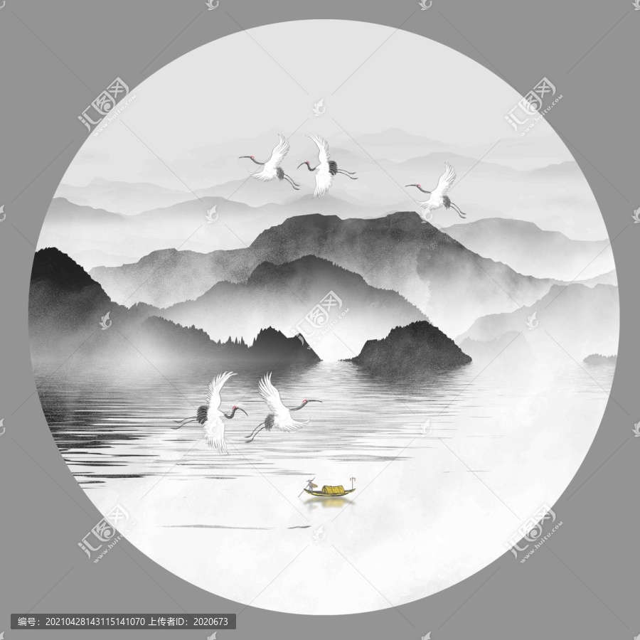水墨山裝飾畫