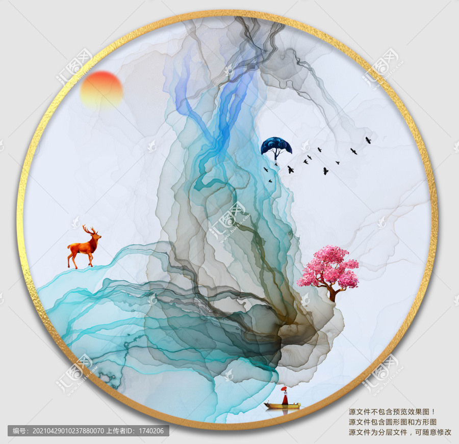 新中式線條抽象裝飾畫