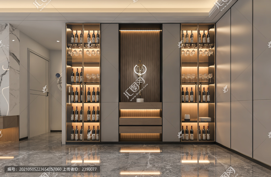 客餐廳酒柜背景墻3D場景空景