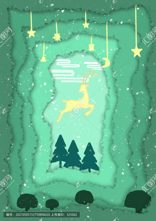 剪紙風麋鹿插畫