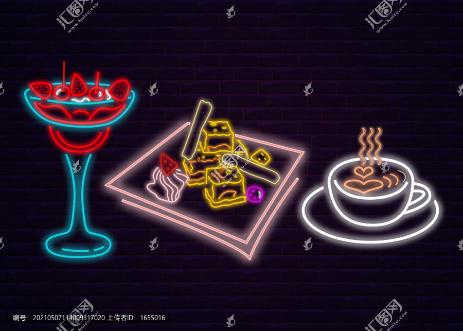 美食圖標霓虹燈發(fā)光飲料燒烤夜宵
