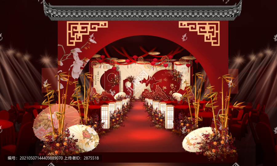 新中式紅金香檳中國(guó)風(fēng)婚禮效果圖