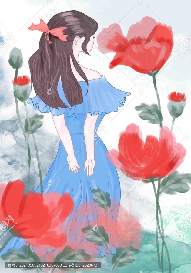 虞美人花與少女