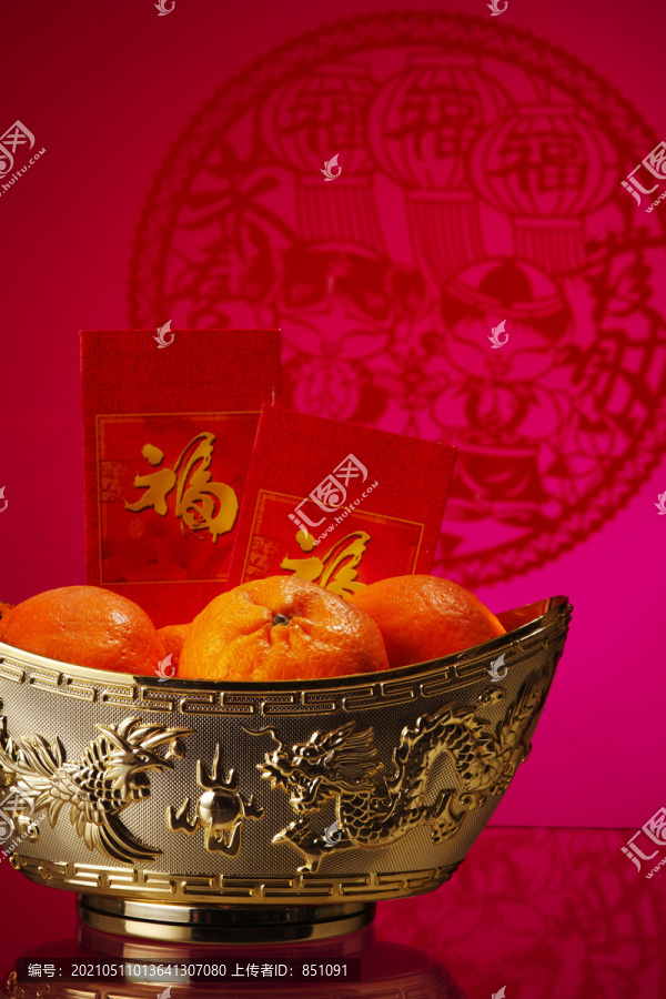 中国新年，橘子和红包