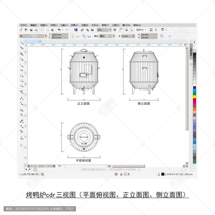 烤鸭炉cdr平面图立面图