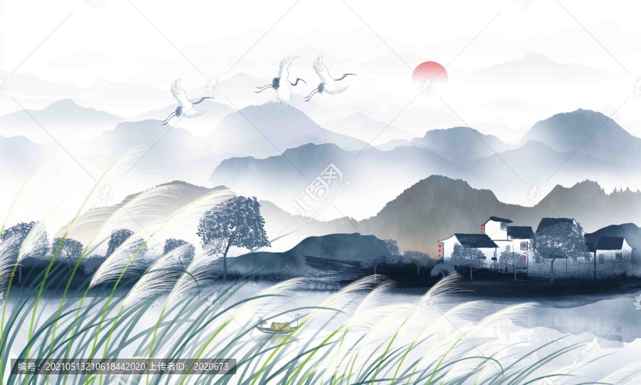 蘆葦山水畫