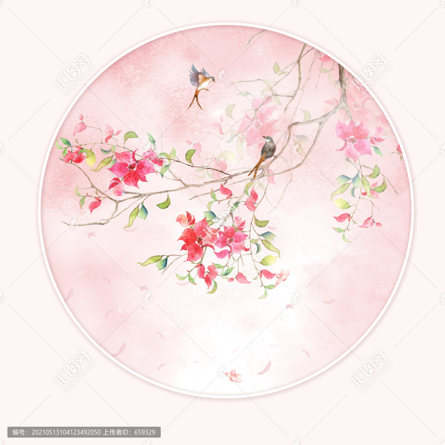 水彩古風(fēng)花卉插畫(huà)