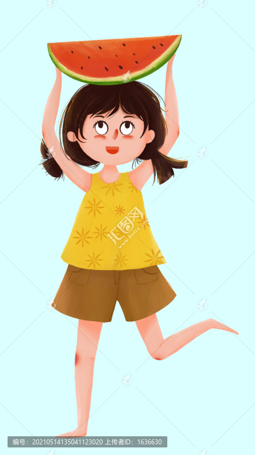 舉著西瓜的小女孩