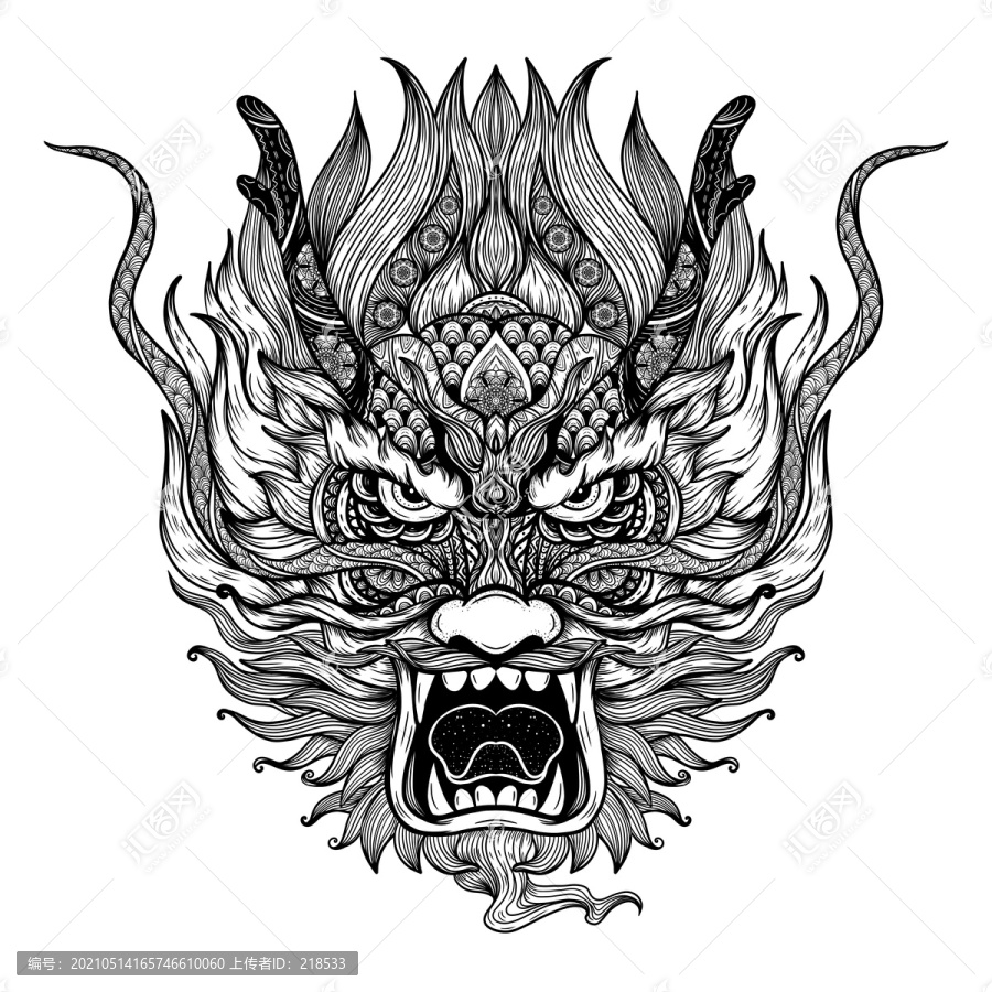 民族風(fēng)裝飾畫龍頭線稿插畫