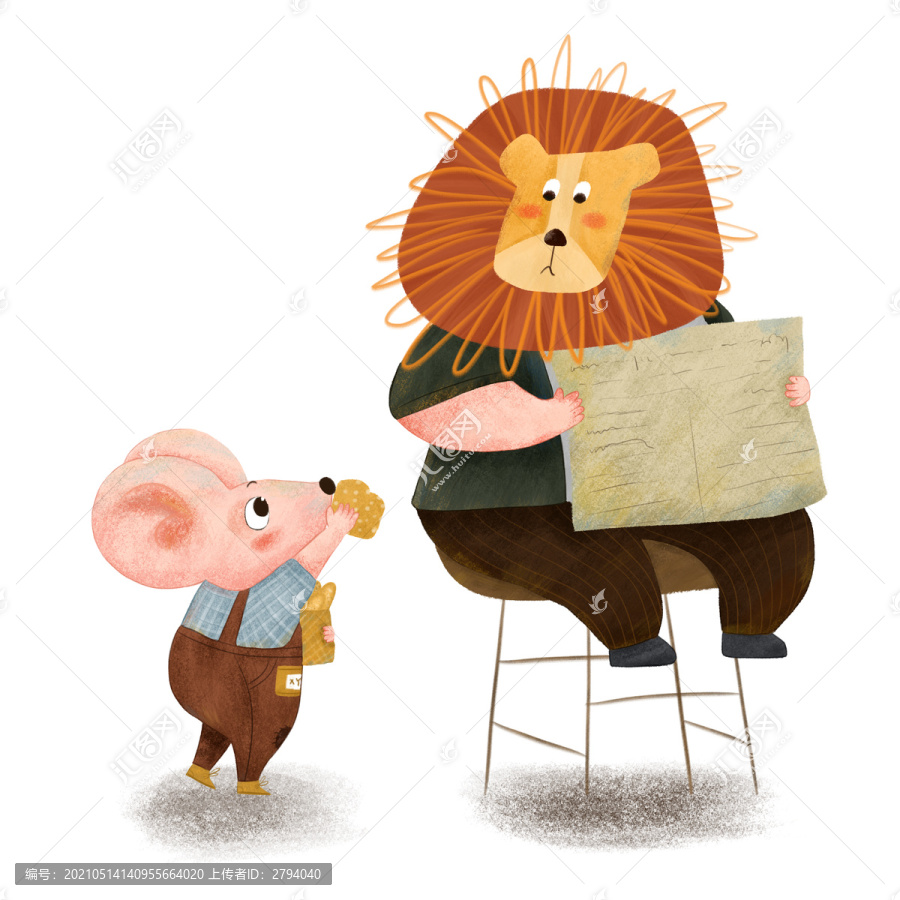 狮子和老鼠卡通动物儿童插画