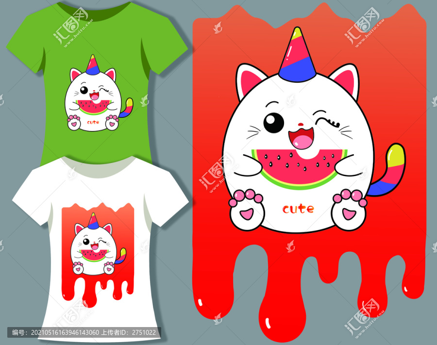服裝圖案服裝貼圖卡通獨(dú)角獸貓