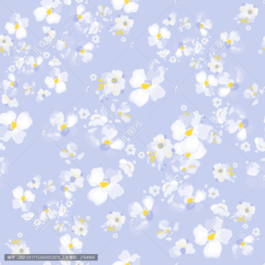 蓝底白色花卉满身图案