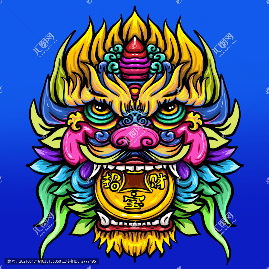 卡通獅子手繪插畫獅子舞獅
