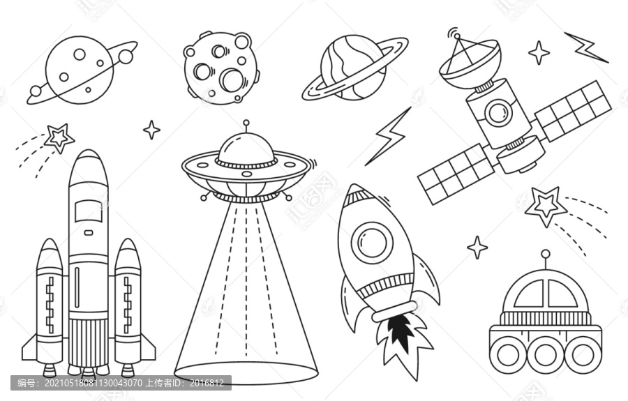 太空卫星飞船矢量线稿