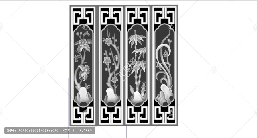 梅兰竹菊镂空小板门板灰度图