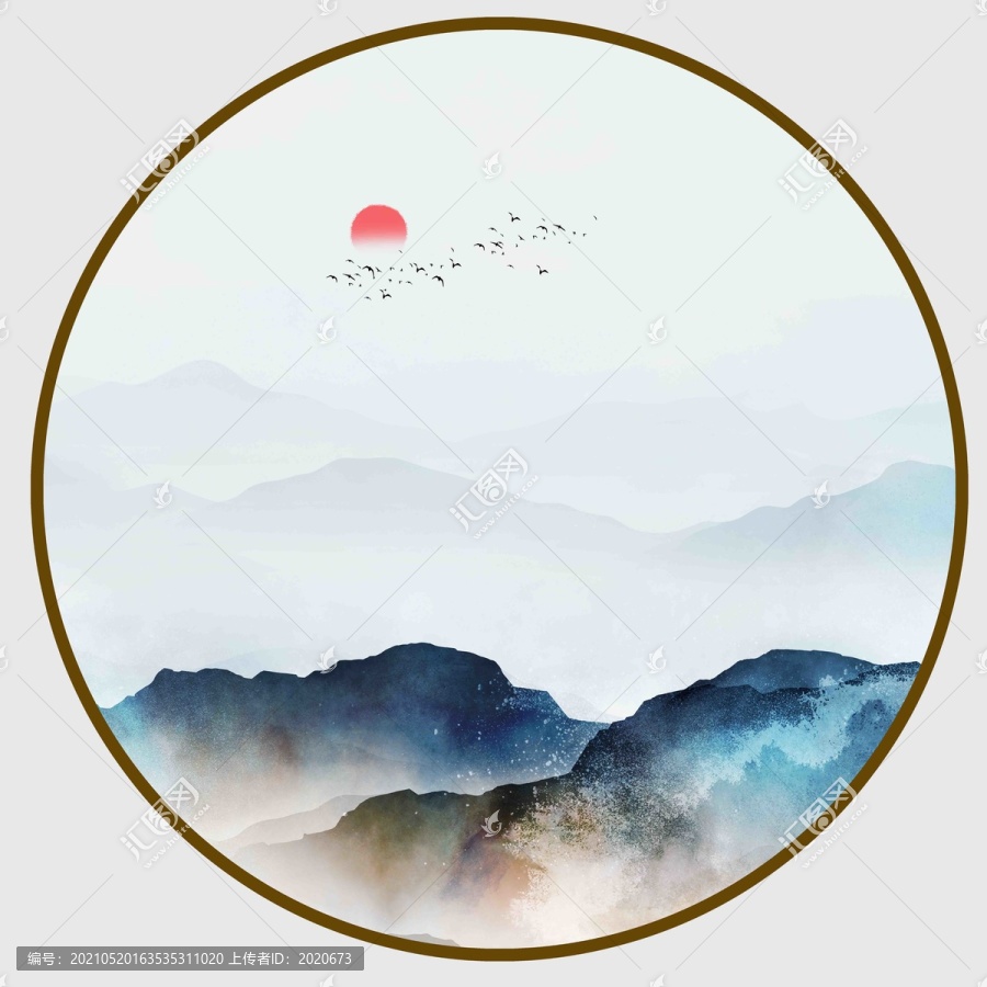 中式水墨山