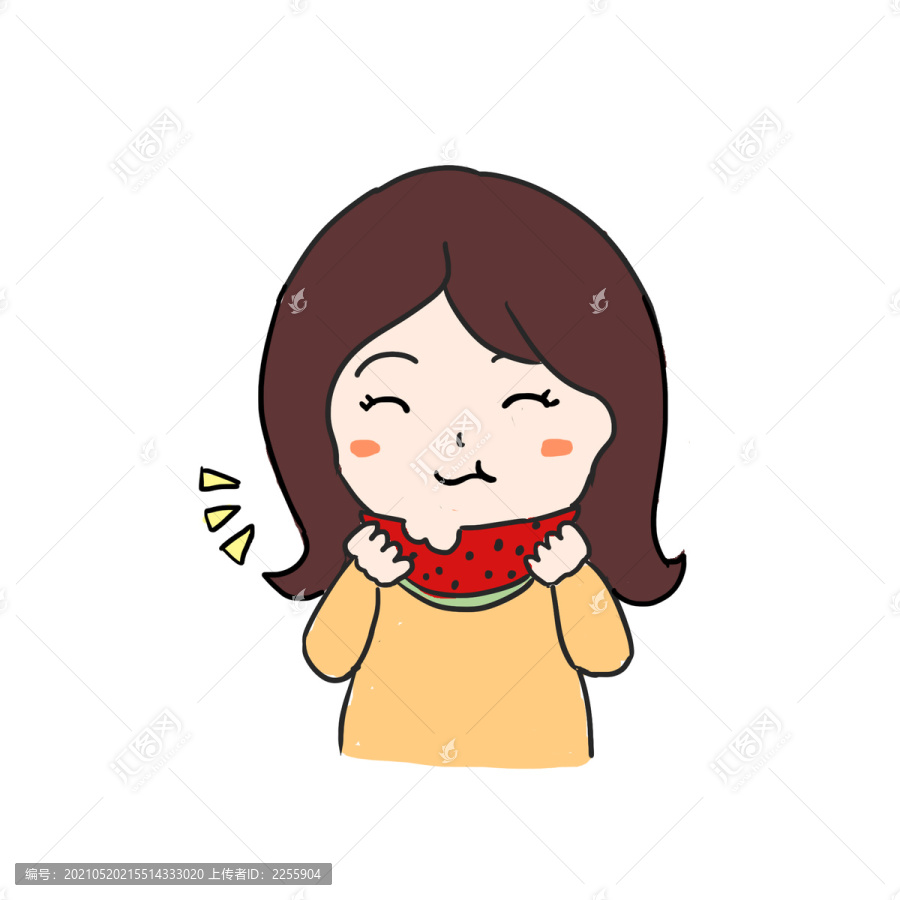 夏天吃西瓜手繪卡通元素