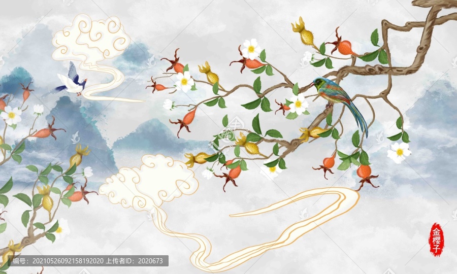 金櫻子花鳥背景