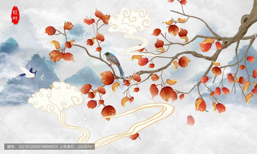 紅葉花鳥背景