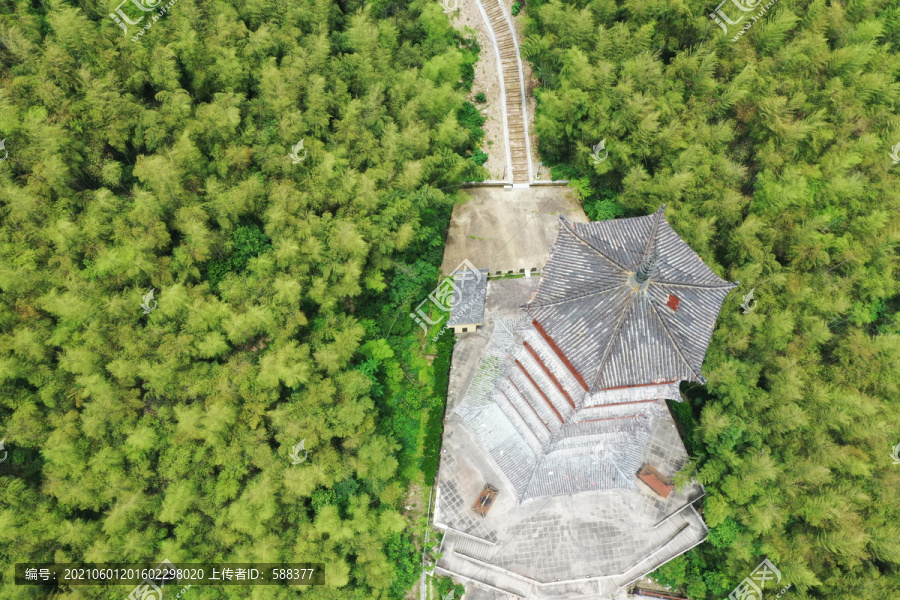 航拍竹海古寺杭州釜托寺