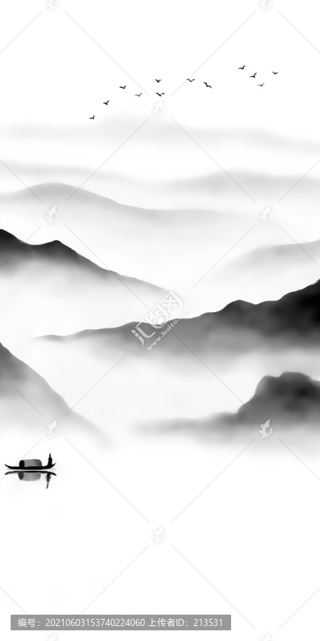 水墨黑白山水風景