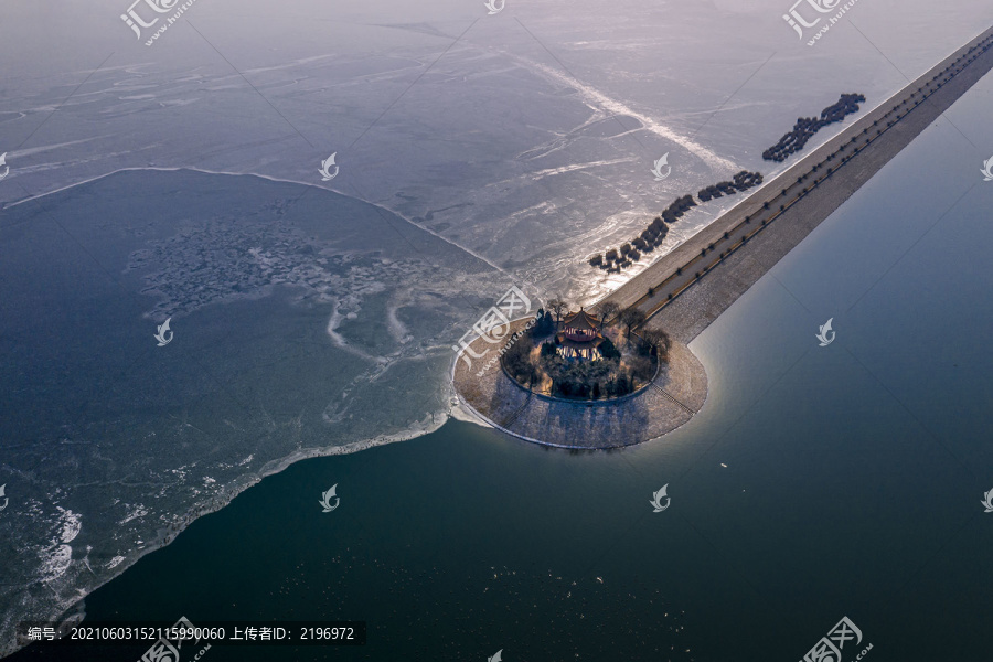 鸟瞰济南玉清湖冬景