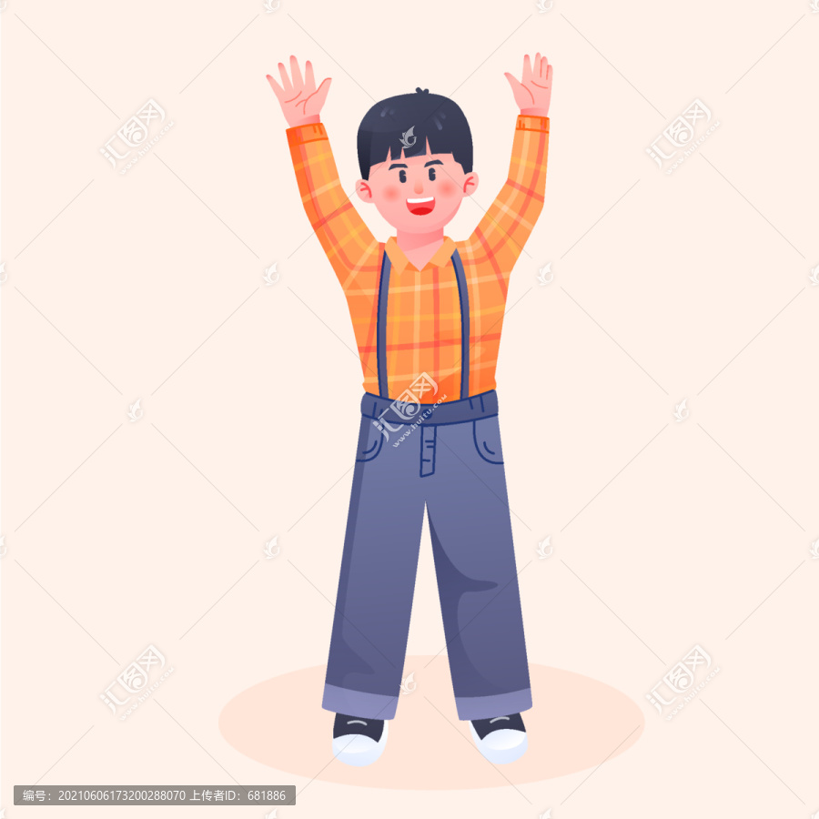 小男孩揮手笑臉兒童節(jié)小孩開心矢