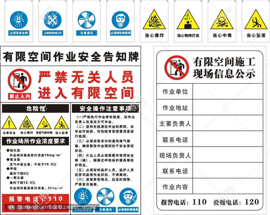 有限空间应急救援全套警示标识牌