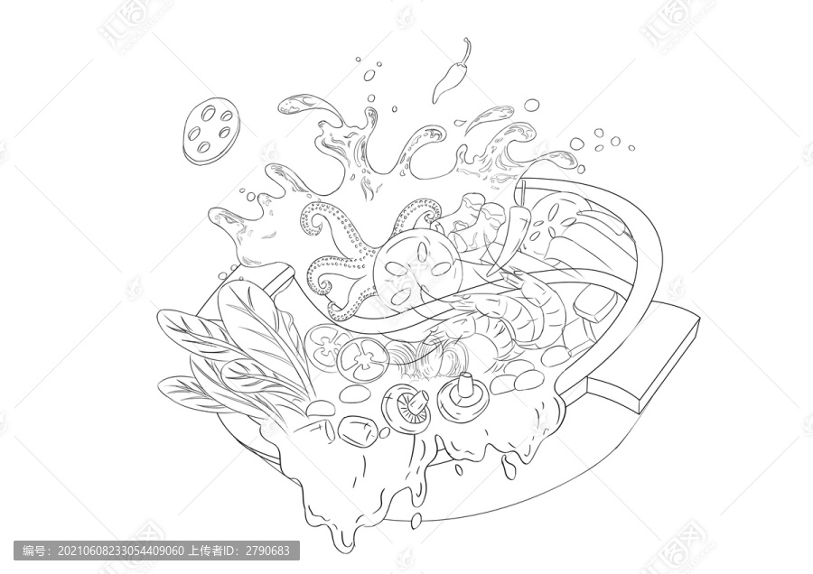 火鍋插畫線稿分層