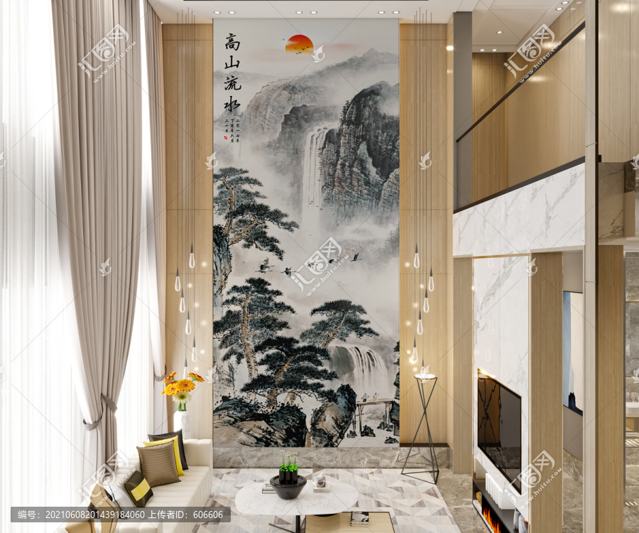 高山流水別墅復(fù)試客廳壁畫場景