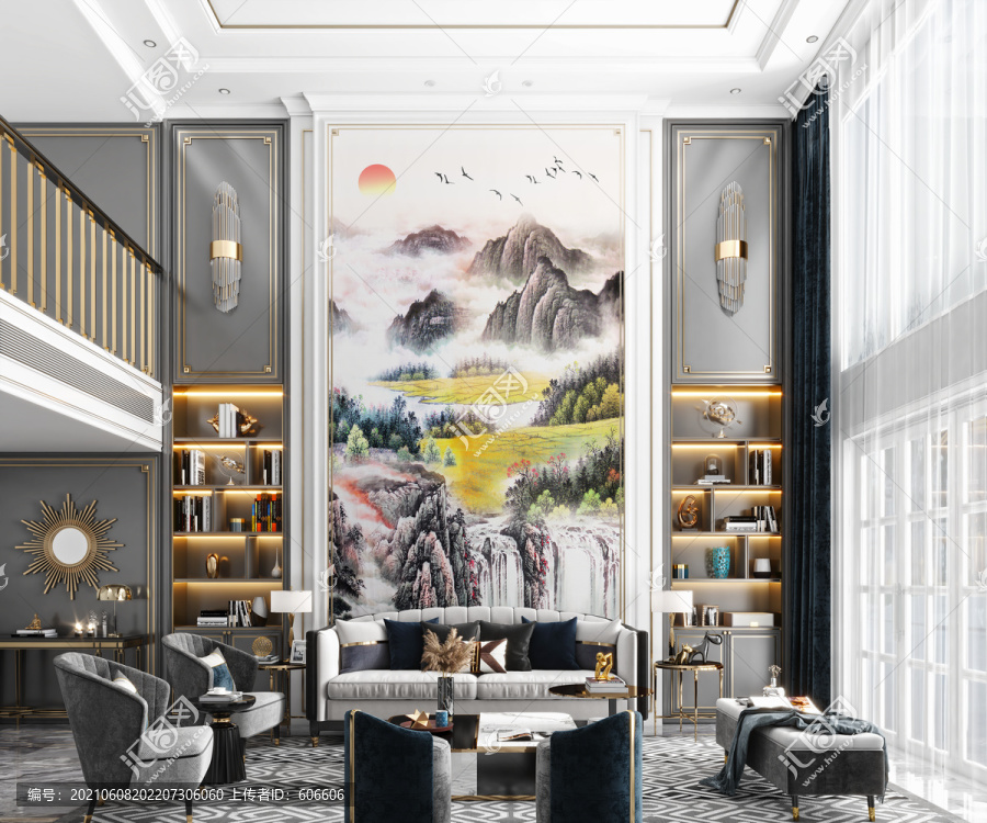 日出山川別墅復(fù)試客廳壁畫(huà)場(chǎng)景