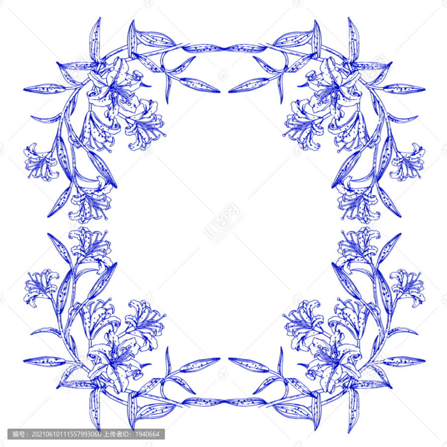 百合花手繪線描邊框