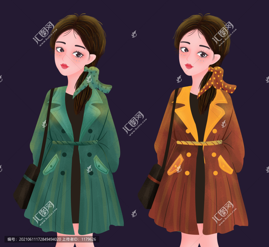 文藝美女風(fēng)衣插畫