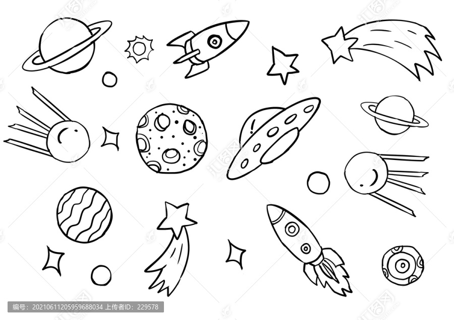 手繪太空元素插畫