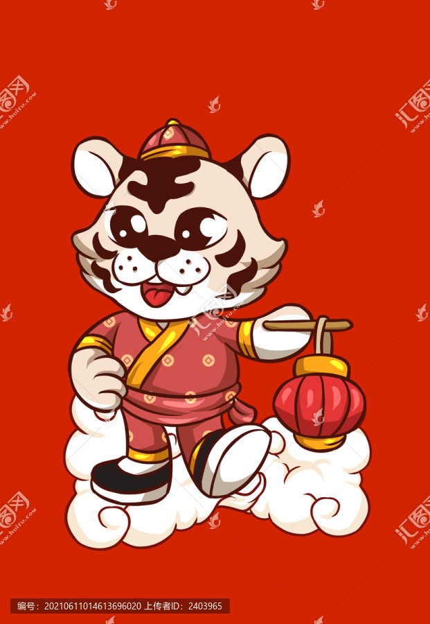 卡通老虎打燈籠形象