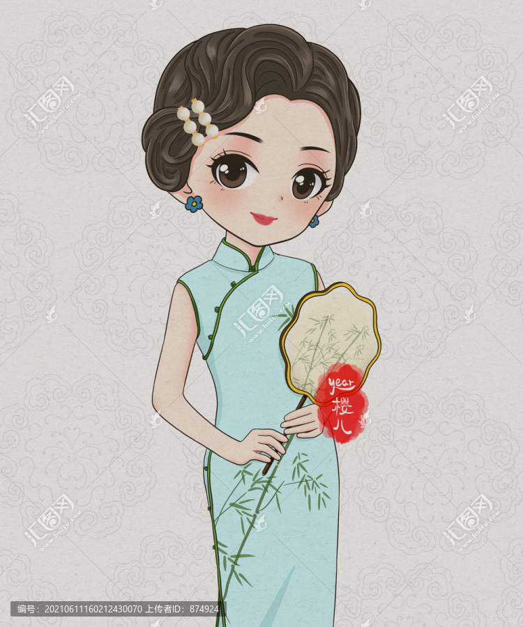 手繪旗袍民國美女