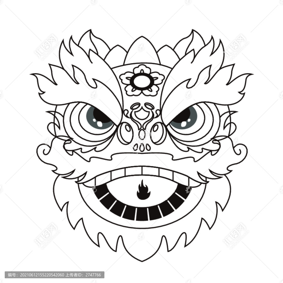 獅子舞獅醒獅簡筆畫線稿