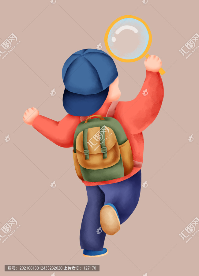 拿放大鏡的小男孩
