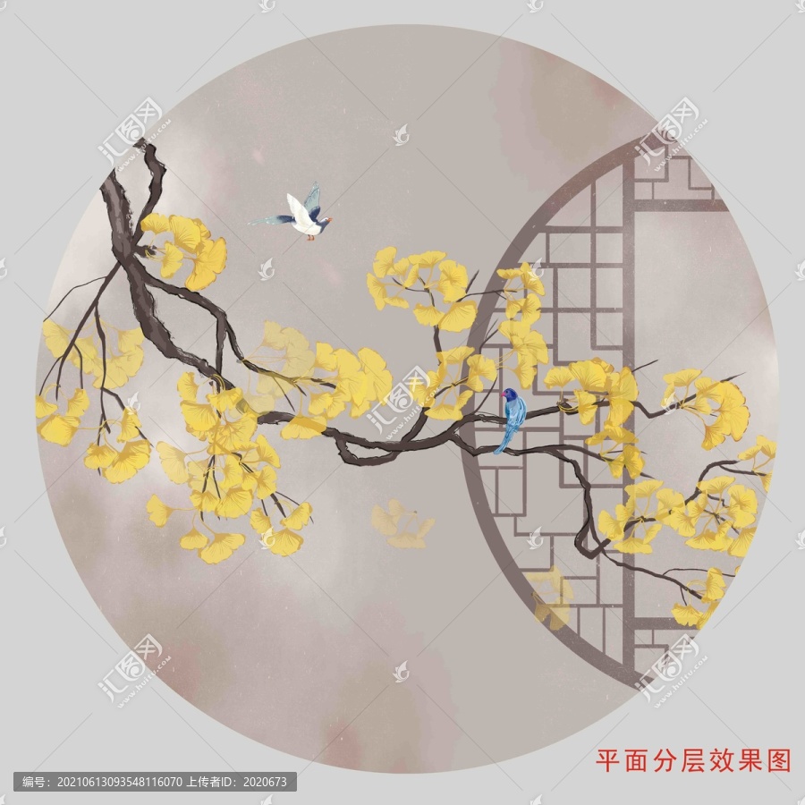 古風(fēng)圓形銀杏掛畫(huà)